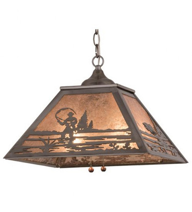 Fly Fishing Creek 2 Light Square Pendant 15 x 22 Inches by Meyda Tiffany - 15674