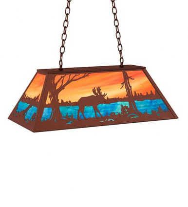 Moose at Lake 6 Light Oblong Pendant 18 x 17 Inch by Meyda Tiffany 234275 - 234275
