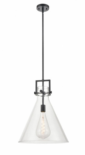 Newton Cone 1 Light Stem Hung Pendant 20.38 and 16 Inch Wide by Innovations - 411-1SL-BK-G411-16CL