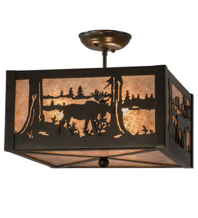 Moose at Lake 3 Light Square Flush Mount 12 x 20 In by Meyda Tiffany - 172976
