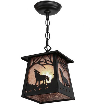 Wolf at Dawn 1 Light Square Mini Pendant 13 x 10 Inches by Meyda Tiffany - 150873