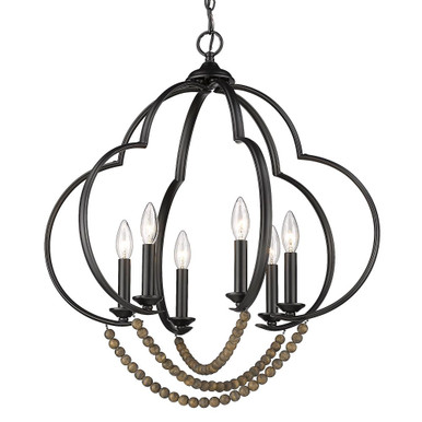 Flori 6 Light Pendant 27.25 Inch Tall and 24.25 Inch Wide by Golden - 8320-6P BLK-EWB