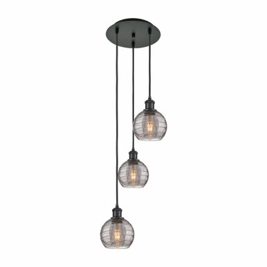 Athens Deco Swirl 3 Light Cord Hung Multi Pendant 25.13 Inch by Innovations - 113B-3P-BK-G1213-6SM