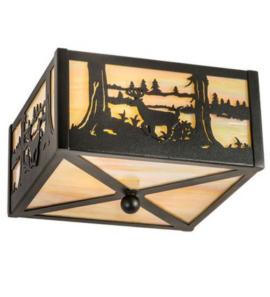 Deer at Lake 2 Light Flush Mount 7.5 x 14.5 In by Meyda Tiffany - 23978
