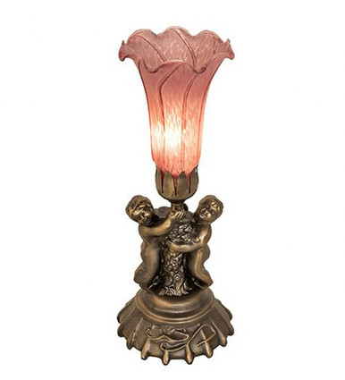 Twin Cherub Pond Lily 13 Inch High Pink Mini Lamp by Meyda Tiffany - 1101-1ML