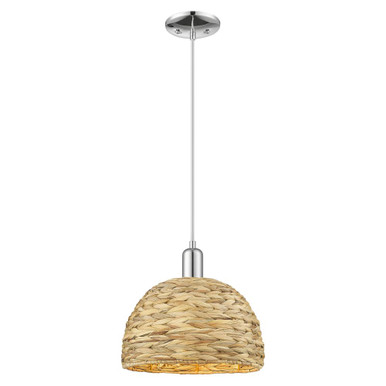 Woven Rattan 1 Light Cord Hung Mini Pendant 12 Inch Wide by Innovations - 716-1P-RBD-12