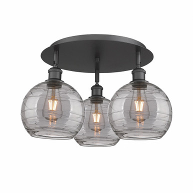 Athens Deco Swirl 3 Light 19.75 Inch Wide Flush Mount by Innovations - 516-3C-BK-G1213-8SM