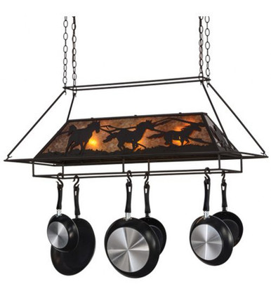 Running Horses 3 Light Pot Rack 23 x 21 Inches by Meyda Tiffany - 153181