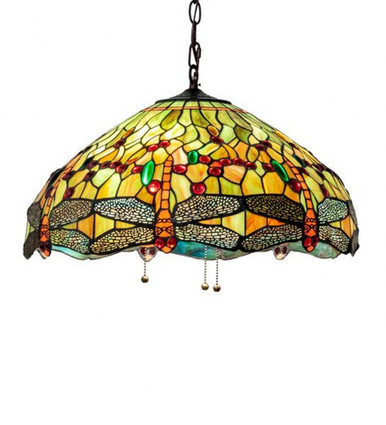 Tiffany Hanginghead Dragonfly 3 Light Pendant 15 Inch Tall by Meyda Tiffany - 232780