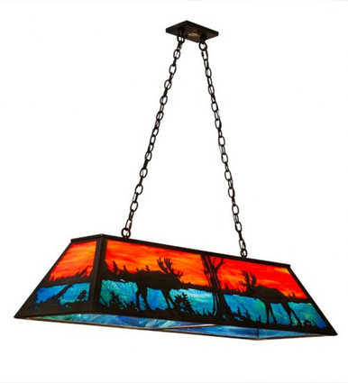 Moose at Lake 6 Light Oblong Pendant 24 x 17 Inches by Meyda Tiffany - 145695