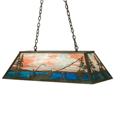 Trout & Fisherman 6 Light Oblong Pendant 16.5 x 17 Inches by Meyda Tiffany - 196601