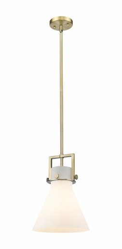 Newton Cone 1 Light Stem Hung Mini Pendant 13.63 X 10 Inch by Innovations - 411-1SM-BB-G411-10WH
