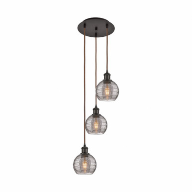 Athens Deco Swirl 3 Light Cord Hung Multi Pendant 25.13 Inch by Innovations - 113B-3P-OB-G1213-6SM