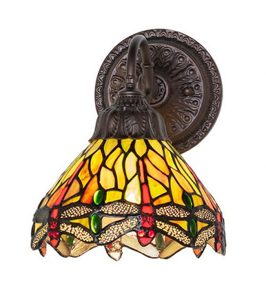 Tiffany Hanginghead Dragonfly One Light Wall Sconce 9.5 x 7 Inch by Meyda - 274151