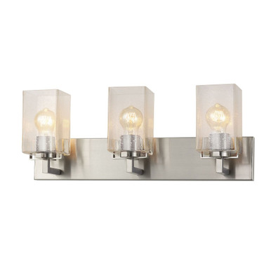 Fusion 3 Light Bath Vanity 9 Inch Tall and 24 Inch Wide by Justice Design - FSN-8943-15-SEED-NCKL