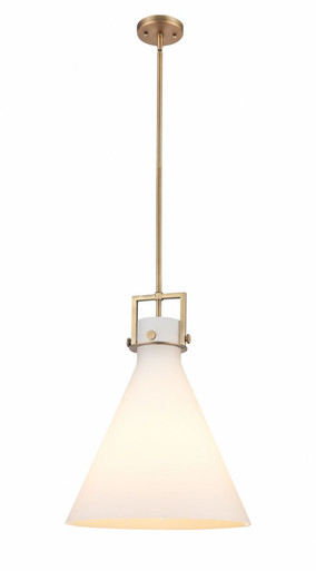 Newton Cone 1 Light Stem Hung Pendant 20.38 and 16 Inch Wide by Innovations - 411-1SL-BB-G411-16WH