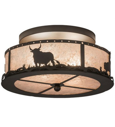 Cowboy & Steer 2 Light Flush Mount 8 x 16 Inches by Meyda Tiffany - 169867
