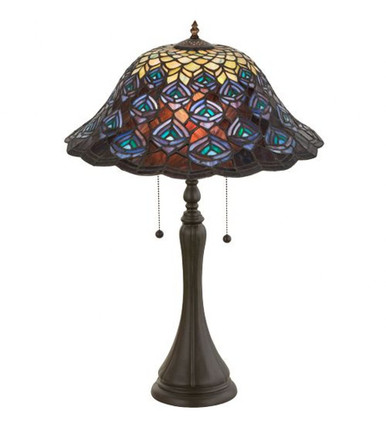Tiffany Peacock Feather 22 Inch 2 Light Table Lamp by Meyda Tiffany - 14574