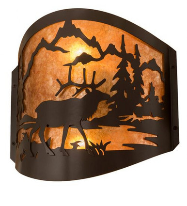 Elk at Lake 2 Light Wall Sconce 11 x 12 Inches by Meyda Tiffany - 188369