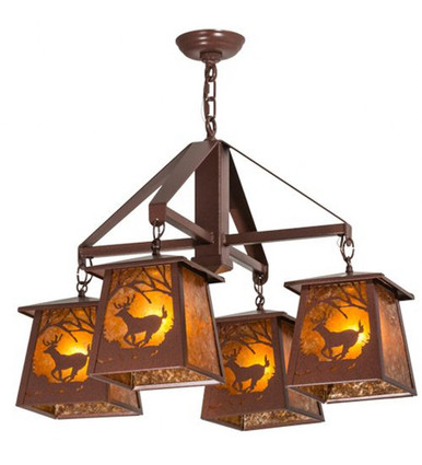 Deer at Dawn 4 Light Chandelier 25 x 28 Inch by Meyda Tiffany - 164573