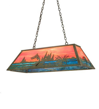 Trout & Fisherman 6 Light Oblong Pendant 17 x 17 Inches by Meyda Tiffany - 192743