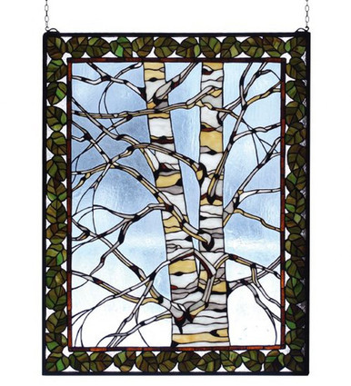 Birch Tree In Winter 36 Inch Stained Glass Window by Meyda Tiffany - 73265