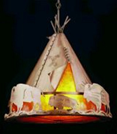 Teepee w/ Buffalo 12 Light Pendant 72 Inches Wide by Meyda Tiffany - 50162