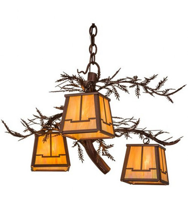 Pine Branch Valley View 3 Light Chandelier 27 x 28 Inch W by Meyda Tiffany - 52350