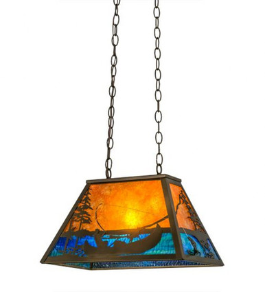 Trout & Fisherman 1 Light Oblong Pendant 15 x 12.5 Inches by Meyda Tiffany - 172102