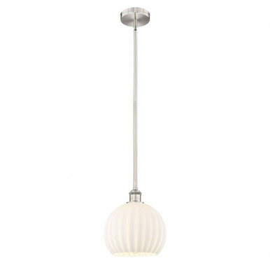 White Venetian 1 Stem Hung Small Pendant 11.25 Inch Tall by Innovations - 616-1S-G1217-10