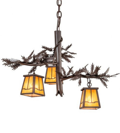 Pine Branch Valley View 3 Light Chandelier 24 x 24 Inch W by Meyda Tiffany - 215312