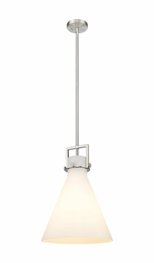 Newton Cone 1 Light Stem Hung Pendant 17 and 14 Inch Wide by Innovations - 411-1SL-SN-G411-14WH