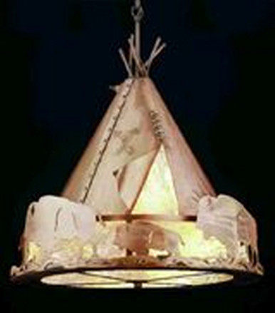 Teepee w/ Buffalo 3 Light Pendant 48 Inches Wide by Meyda Tiffany - 50153