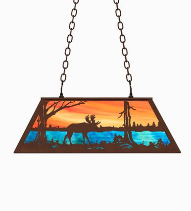 Moose at Lake 6 Light Oblong Pendant 18 x 17 Inch by Meyda Tiffany 234285 - 234285