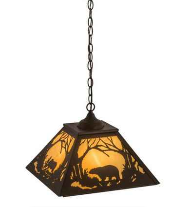 Moose & Black Bear 2 Light Square Pendant 15 x 22.5 Inches by Meyda Tiffany - 169952