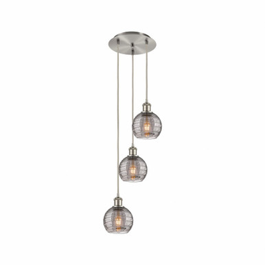 Athens Deco Swirl 3 Light Cord Hung Multi Pendant 25.13 Inch by Innovations - 113B-3P-SN-G1213-6SM