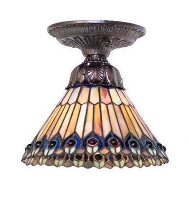Tiffany Jeweled Peacock 1 Light Flush Mount 8 x 8 In by Meyda Tiffany - 276084
