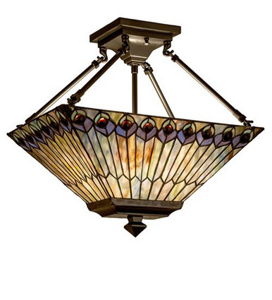 Tiffany Jeweled Peacock 2 Light Semi Flush Mount 16 x 10 Inch by Meyda - 163377