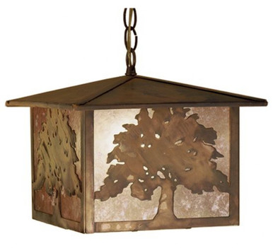 Oak Tree 1 Light Square Hanging Lantern Pendant 13 x 17 Inch by Meyda - 32247