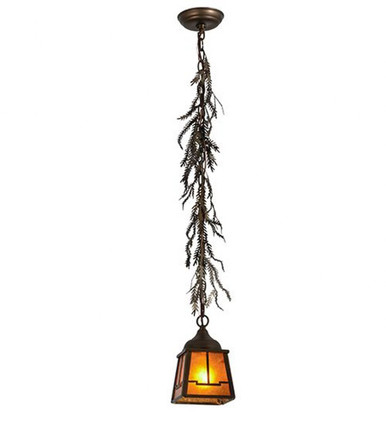 Pine Branch Valley View 1 Light Square Pendant 13 x 8 Inch by Meyda Tiffany - 179630