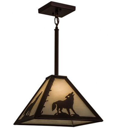 Lone Wolf 1 Light Square Pendant 12 x 17 Inches by Meyda Tiffany - 162113