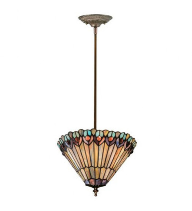 Tiffany Jeweled Peacock 1 Light Medium Semi Flush Mount by Meyda Tiffany - 23199