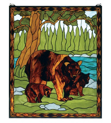 Brown Bear 30 Inch Stained Glass Window by Meyda Tiffany - 72935