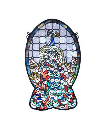 Peacock Profile 12 X 19 Inch Stained Glass Window by Meyda Tiffany - 79806