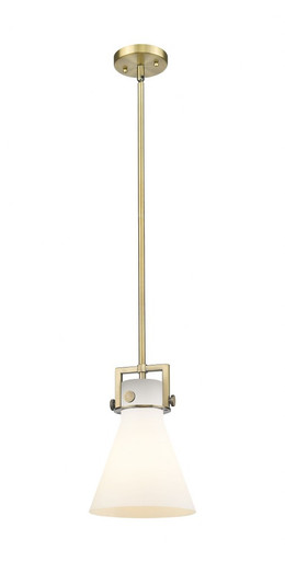 Newton Cone 1 Light Mini Pendant 11.38 Inch and 8 Inch Wide by Innovations - 411-1SS-BB-G411-8WH