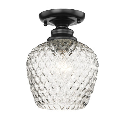 Adeline 1 Light 7.13 Inch Wide Semi Flush Mount by Golden - 1088-SF BLK-CLR