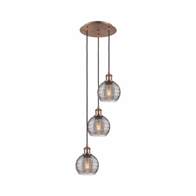 Athens Deco Swirl 3 Light Cord Hung Multi Pendant 25.13 Inch by Innovations - 113B-3P-AC-G1213-6SM