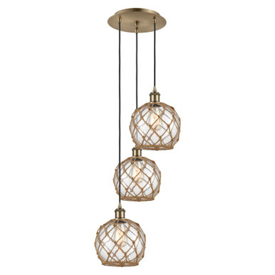 Farmhouse Rope 3 Light Cord Hung Pendant 31X 14.75 Inch Wide by Innovations - 113B-3P-G12-8R