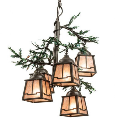 Pine Branch Valley View 5 Light Chandelier 33 x 28 Inch W by Meyda Tiffany - 211883