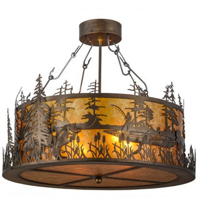 Bass and Fisherman 4 Light Semi Flush Mount 22 x 26 Inches by Meyda Tiffany - 154444